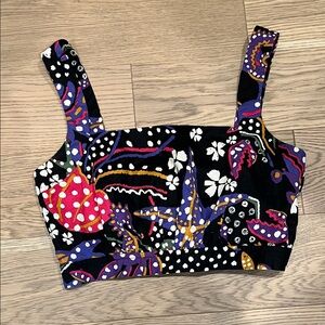 Aqua Black and Purple Patterned Crop Top